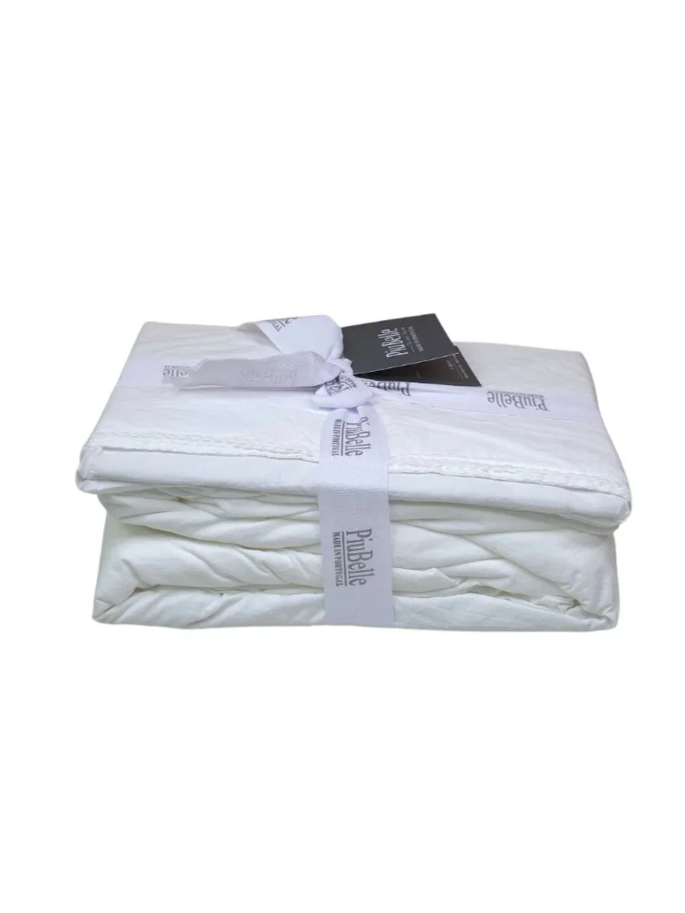 PiuBelle Queen 4-Piece 100% Cotton Sheet Set With Lace Detail Made In Portugal